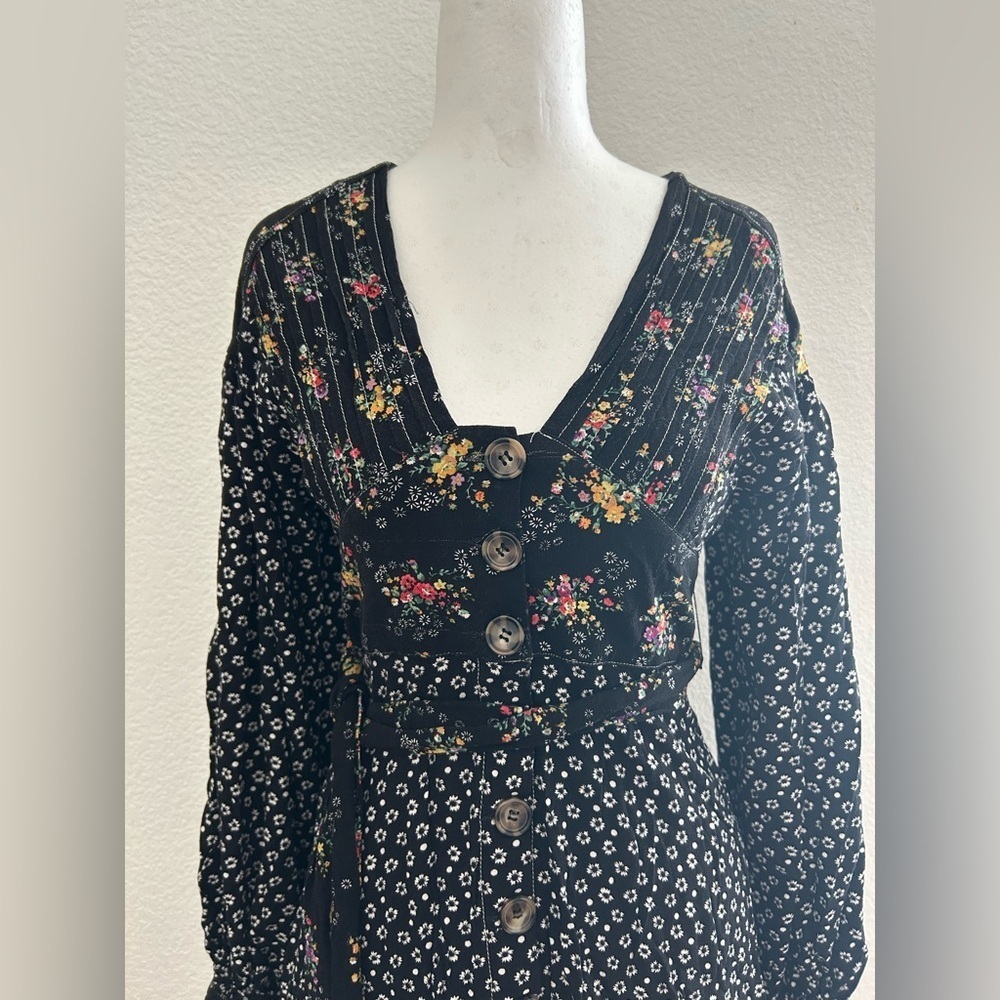 Free People Black Floral Long Sleeve Dress size XS - Picture 5 of 11